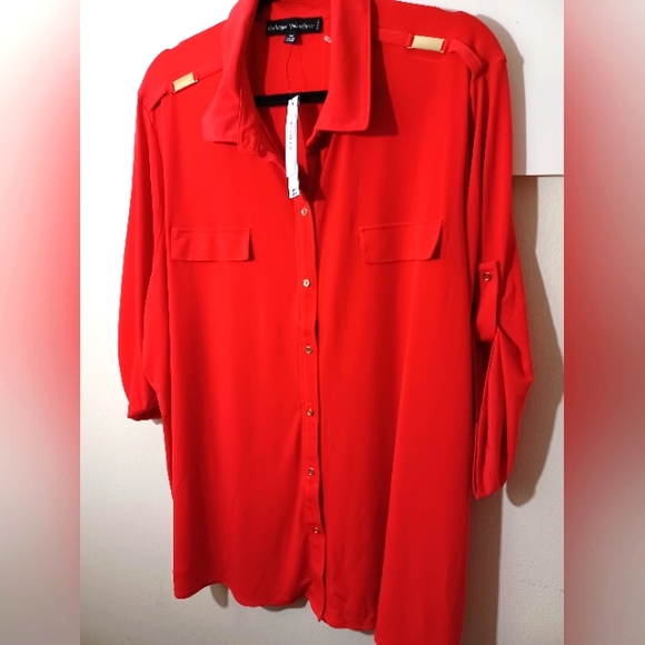 Catherines Malandrino Women's Red Roll-Tab Shirt New Size 2X, 1X - Picture 1 of 9
